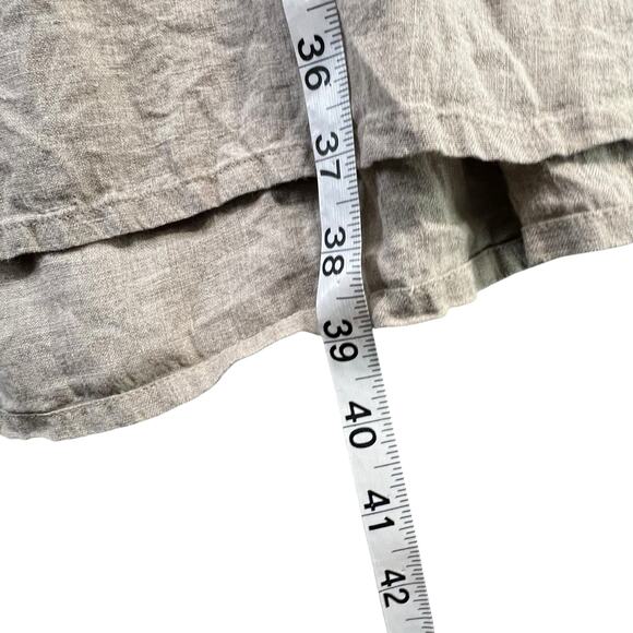 Flax Linen Dress Women S Beige Sleeveless Pockets Back Button Cottage-Tiny Flaws - Picture 10 of 14